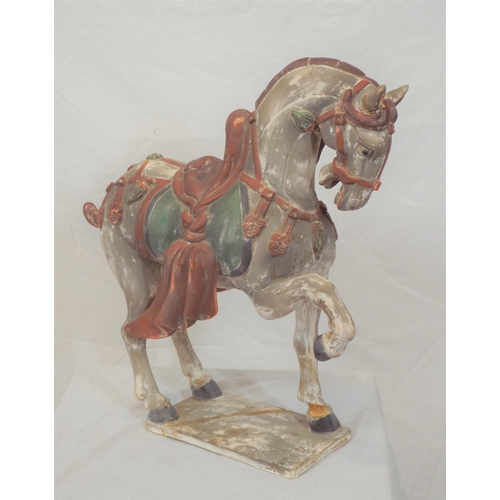 189 - Ornate terracotta figure of a horse on oblong stand