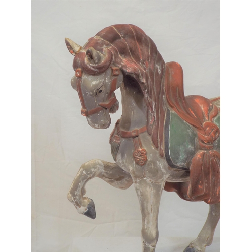 189 - Ornate terracotta figure of a horse on oblong stand