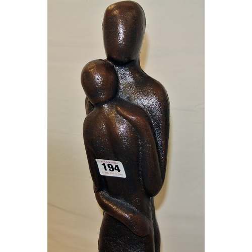 194 - Art Deco style metal sculpture 'Lovers' on shaped base