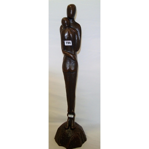 194 - Art Deco style metal sculpture 'Lovers' on shaped base