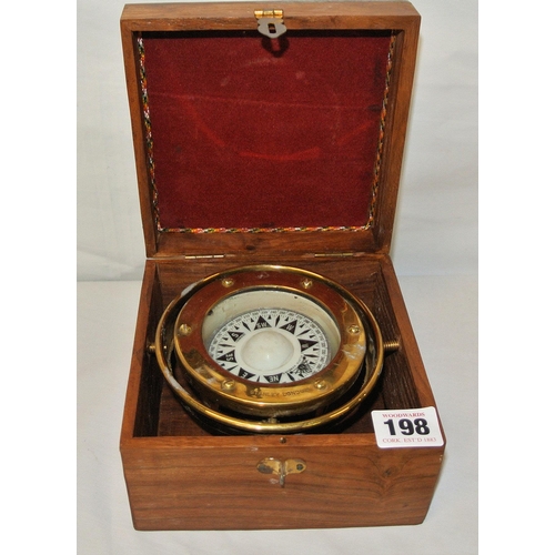 198 - Mariners brass compass stamped 'Stanley, London' in presentation box