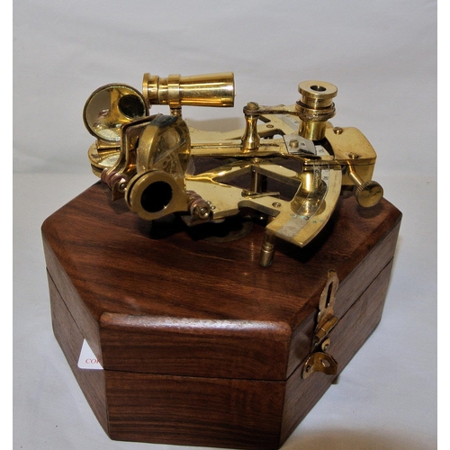 199 - Ornate mariners brass sextant in presentation box