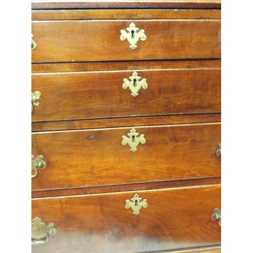 205 - Georgian inlaid walnut bureau with drop-down front, pullout supports, fitted interior, four drawers ... 