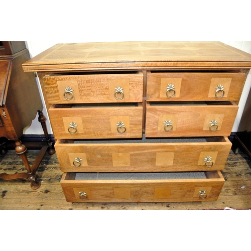 215 - Continental style chest of 4 short and 1 long  drawer with ornate brass drop handles and star backpl... 