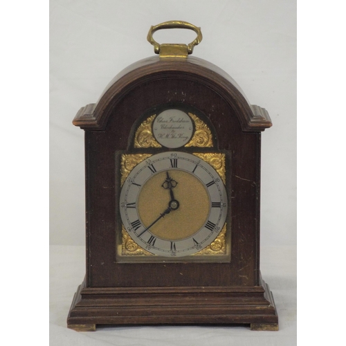 222 - Edwardian mahogany cased domed bracket clock with ormolu mounts and silvered dial, stamped Chas. Fro... 