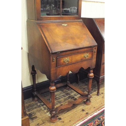 225 - Edwardian mahogany dome topped bureau bookcase with astragal glazed door, shelved interior, bureau w... 