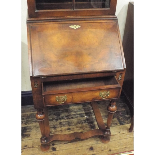 225 - Edwardian mahogany dome topped bureau bookcase with astragal glazed door, shelved interior, bureau w... 