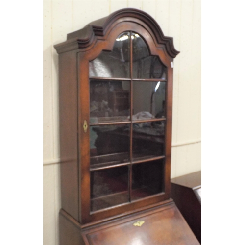 225 - Edwardian mahogany dome topped bureau bookcase with astragal glazed door, shelved interior, bureau w... 