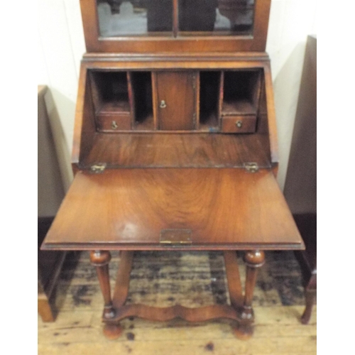 225 - Edwardian mahogany dome topped bureau bookcase with astragal glazed door, shelved interior, bureau w... 