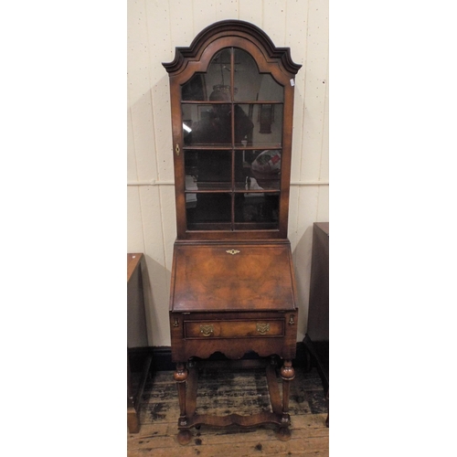 225 - Edwardian mahogany dome topped bureau bookcase with astragal glazed door, shelved interior, bureau w... 