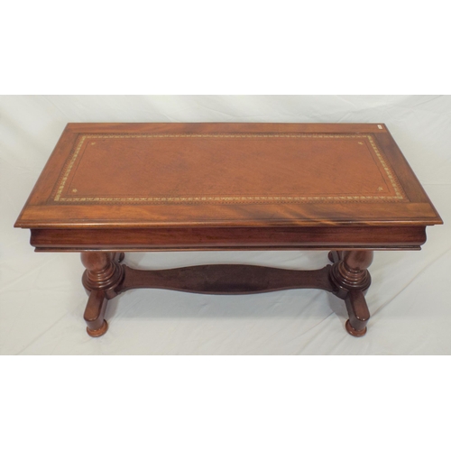 226 - Edwardian mahogany oblong library or hall table with leatherette inset, wavy frieze, on baluster tur... 