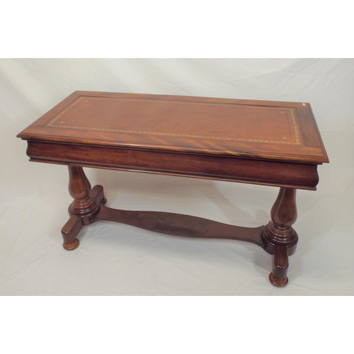 226 - Edwardian mahogany oblong library or hall table with leatherette inset, wavy frieze, on baluster tur... 