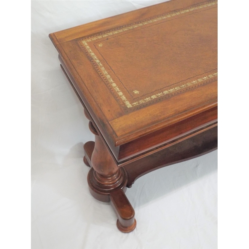 226 - Edwardian mahogany oblong library or hall table with leatherette inset, wavy frieze, on baluster tur... 