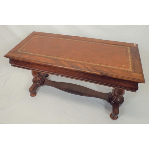 226 - Edwardian mahogany oblong library or hall table with leatherette inset, wavy frieze, on baluster tur... 