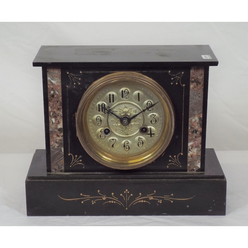 232 - French style slate mantle clock with round brass framed dial and oblong base