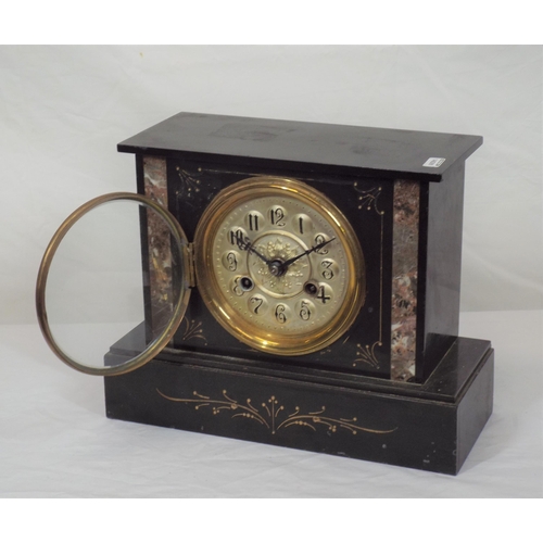 232 - French style slate mantle clock with round brass framed dial and oblong base