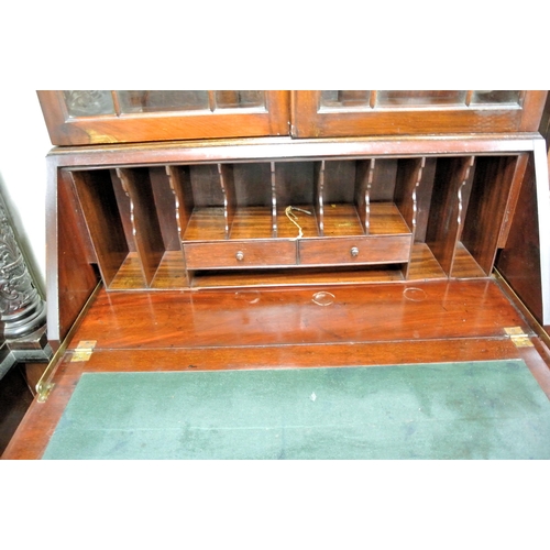 235 - Edwardian mahogany bureau bookcase with astragal glazed doors, shelved interior, fall-down front wit... 