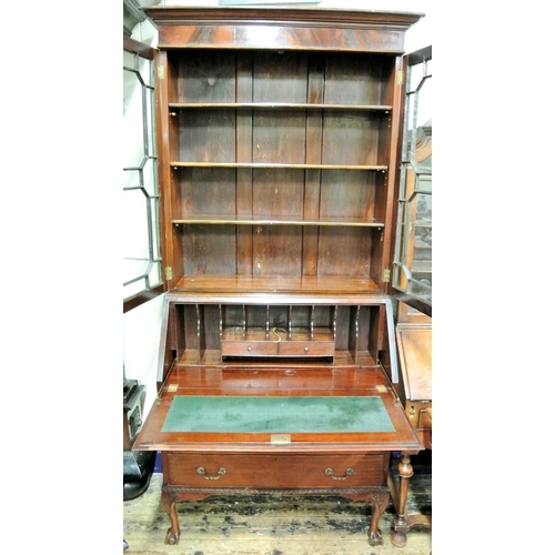 235 - Edwardian mahogany bureau bookcase with astragal glazed doors, shelved interior, fall-down front wit... 