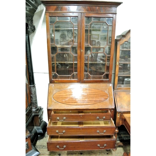 235 - Edwardian mahogany bureau bookcase with astragal glazed doors, shelved interior, fall-down front wit... 