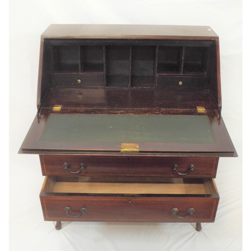 236 - Edwardian inlaid mahogany bureau with fall-out front, fitted interior, 3 drawers under with drop han... 