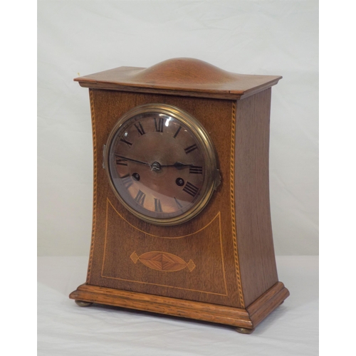 241 - Edwardian inlaid bracket clock with round brass framed dial, on bun feet