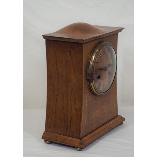 241 - Edwardian inlaid bracket clock with round brass framed dial, on bun feet