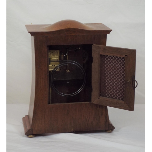 241 - Edwardian inlaid bracket clock with round brass framed dial, on bun feet