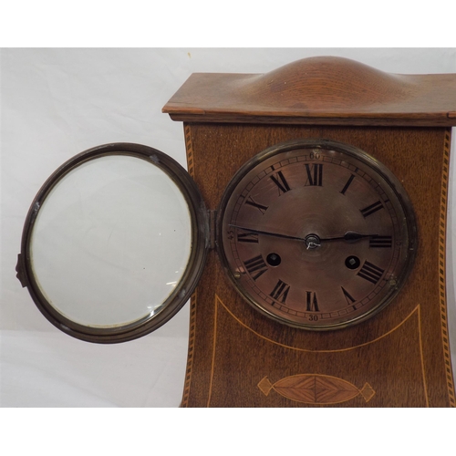 241 - Edwardian inlaid bracket clock with round brass framed dial, on bun feet