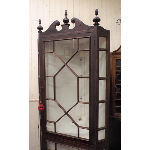 252 - Georgian style mahogany corner display cabinet with scroll top, astragal glazed doors, on lion claw ... 