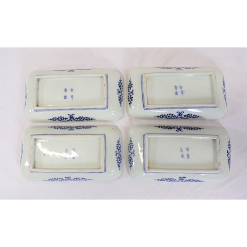 261 - Set of 4 Asian oblong dishes with blue and white foliate decoration