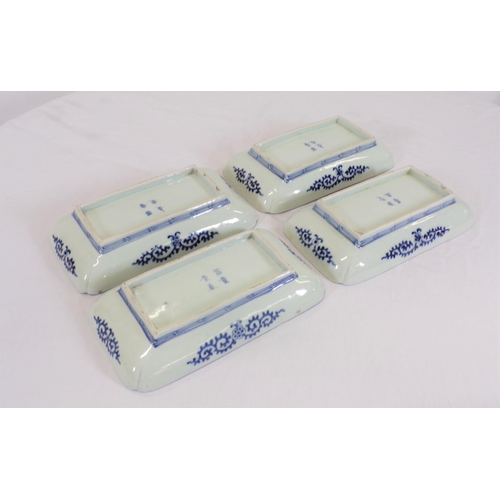 261 - Set of 4 Asian oblong dishes with blue and white foliate decoration