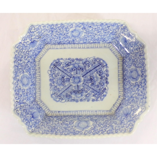 262 - Asian deep dish with wavy border, blue and white decoration