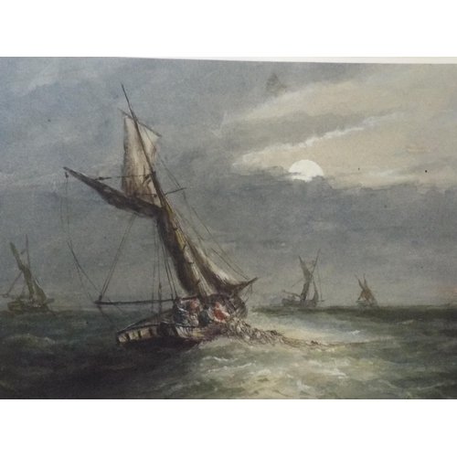 292 - Maritime School 'Hauling the nets' watercolour 13x28cm