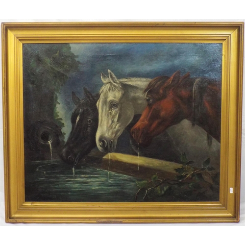 294 - I Madeley 'Horses drinking from a trough' oil on canvas 73x90cm signed and dated