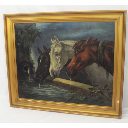 294 - I Madeley 'Horses drinking from a trough' oil on canvas 73x90cm signed and dated