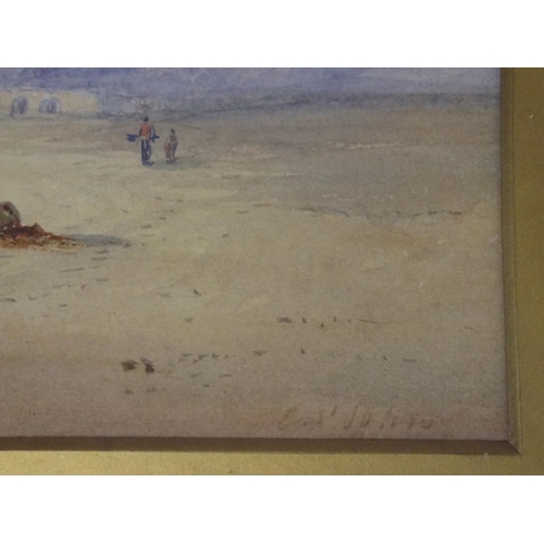 296 - Maritime school 'Peaceful shore scene' watercolour 20x45cm signed indistinctly