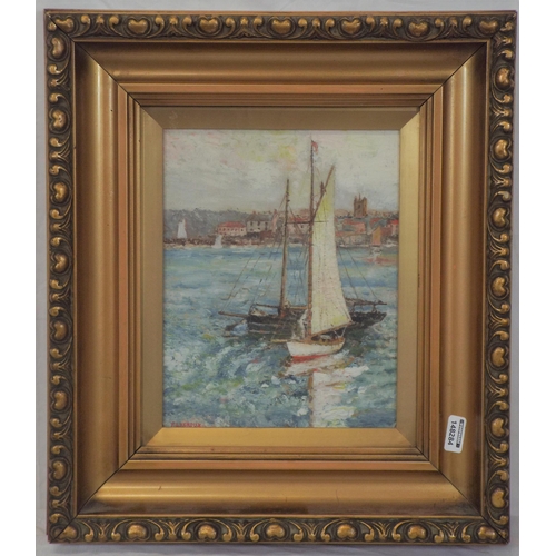 304 - Pierre Lacroux 'Boats in a harbour' oil on board 20x16cm signed