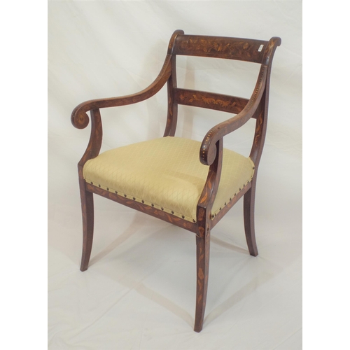 348 - Georgian inlaid mahogany open armchair with ornate foliate, herringbone and string inlay, shaped arm... 