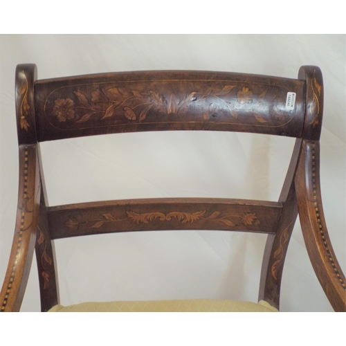 348 - Georgian inlaid mahogany open armchair with ornate foliate, herringbone and string inlay, shaped arm... 