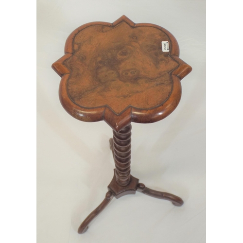 46 - Edwardian style walnut jardiniere stand with shaped border, twist reeded column, on splayed tripod