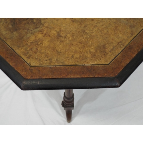 49 - Victorian inlaid walnut hexagonal shaped occasional table with turned columns and stretchers, on spl... 