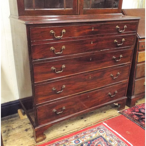 55 - Edwardian inlaid and crossbanded mahogany bureau bookcase with dentil frieze, astragal glazed door, ... 