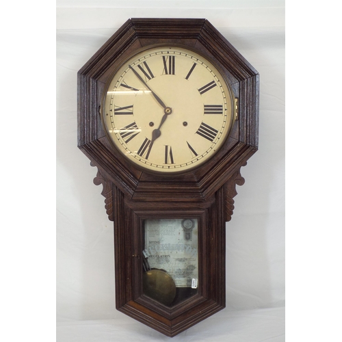 59 - Edwardian mahogany cased regulator clock with framed dial and pendulum