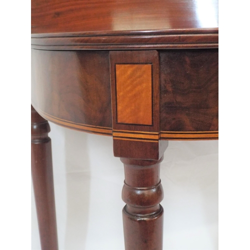 60 - Victorian mahogany tea table with reeded borders, fold-over top, pull-out gateleg support, inlaid pa... 