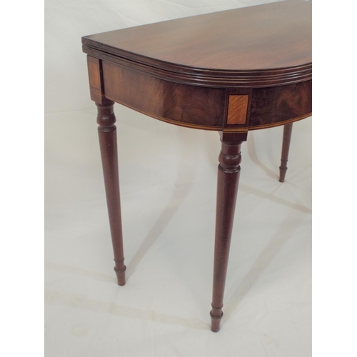 60 - Victorian mahogany tea table with reeded borders, fold-over top, pull-out gateleg support, inlaid pa... 