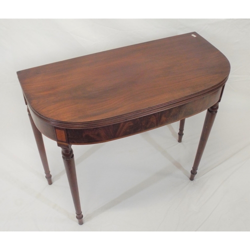 60 - Victorian mahogany tea table with reeded borders, fold-over top, pull-out gateleg support, inlaid pa... 