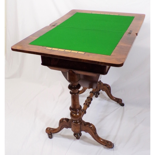 66 - William IV mahogany games and work table with leather chessboard inlaid swivel top, with baize surfa... 