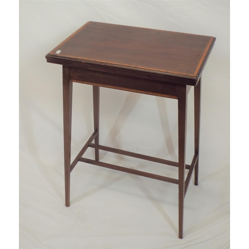 86 - Edwardian inlaid and crossbanded mahogany small card table with swivel fold-over top, baize surface,... 