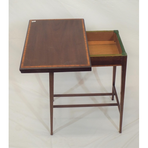 86 - Edwardian inlaid and crossbanded mahogany small card table with swivel fold-over top, baize surface,... 