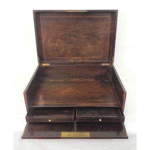 92 - Edwardian inlaid rosewood stationary or deeds box with ornate foliate and string inlay, round front ... 